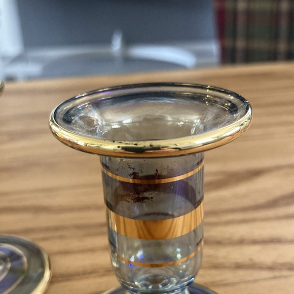 Blue luster glass candle stick holders - Picture 5 of 5